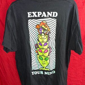 ALAB Expand Your Mind Alien Mushroom Graphic Psychedelic T-Shirt Front/Back